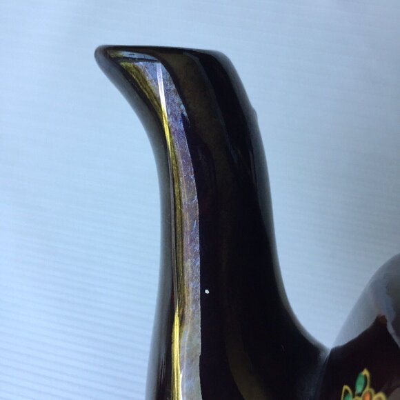 Hand Painted Black Teapot Floral Flower Art Ornate Pottery Made in Japan Vintage - Picture 9 of 12